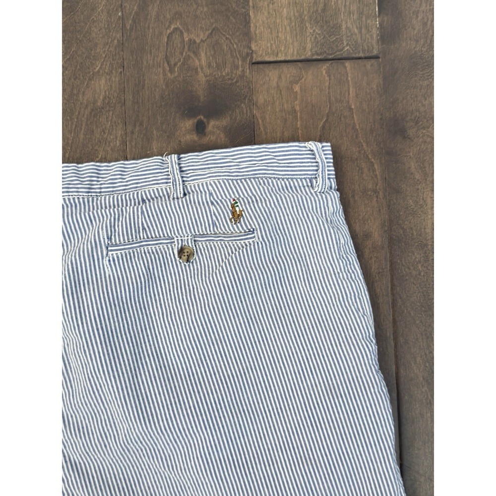 Polo Ralph Lauren Seersucker Shorts Men Blue Striped Size 42B Flesh Pony Stretch